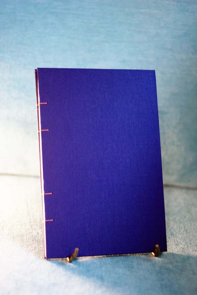 Carnet fait main reliure copte toile bleue Winter & Company